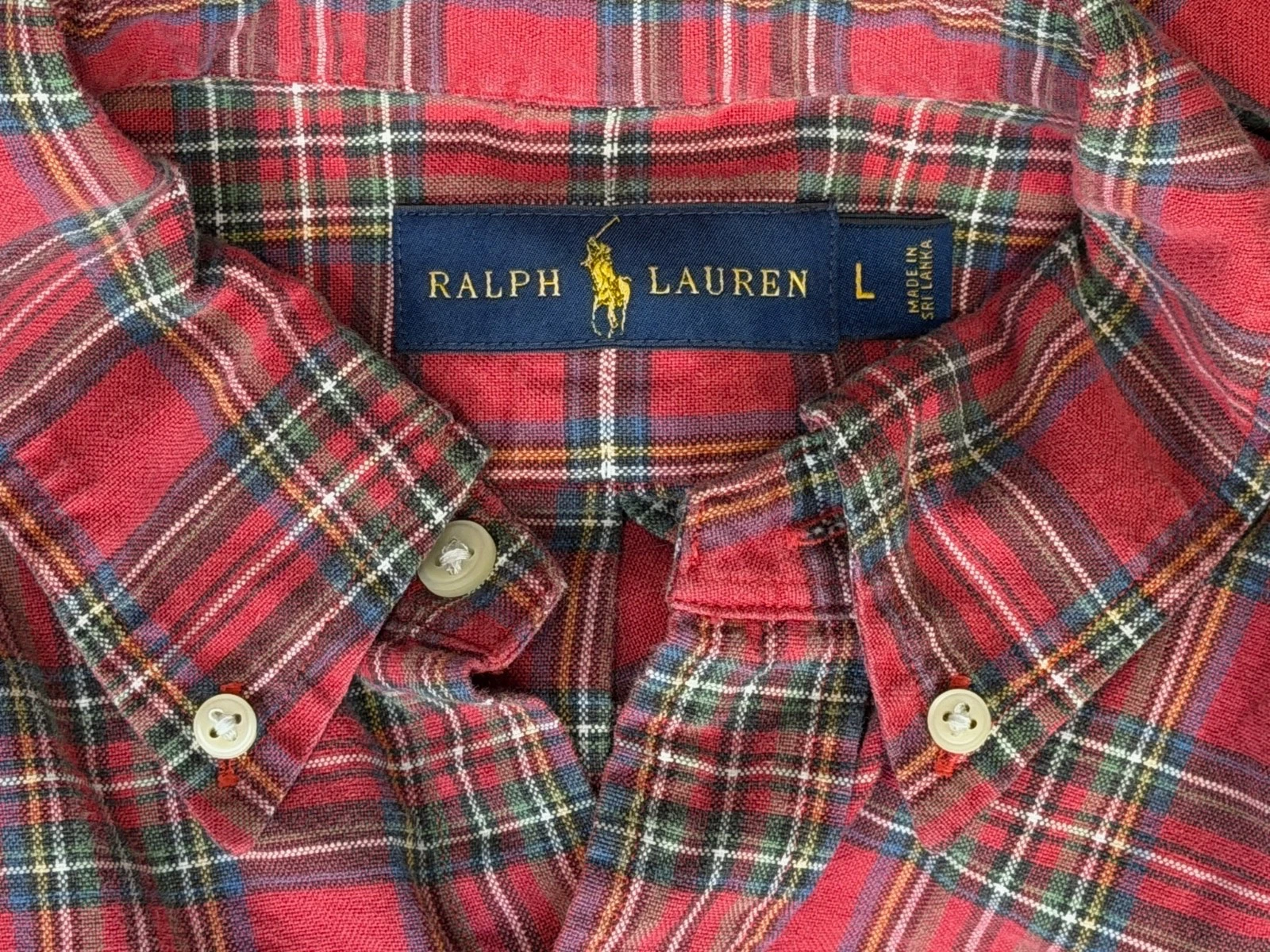Polo Ralph Lauren Red Plaid Button Down Shirt Men’s L/S Pony Logo Cotton Classic