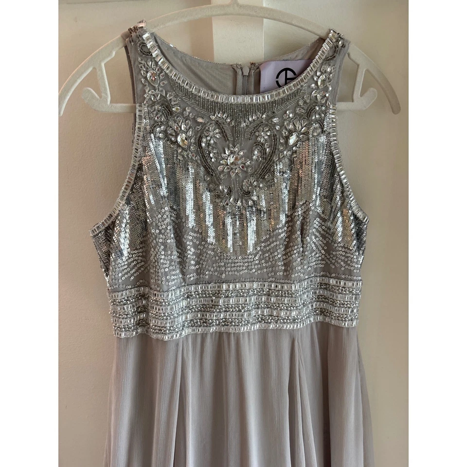 JS Collections 银色串珠紧身礼服正式晚礼服 — 第 3/4 张图片