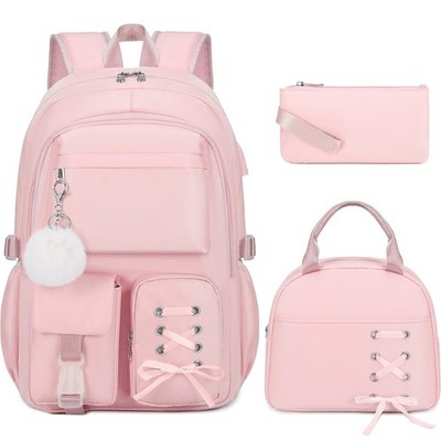 Girls Backpack Set with Lunch Box & Pencil Pouch for School, Travel, College