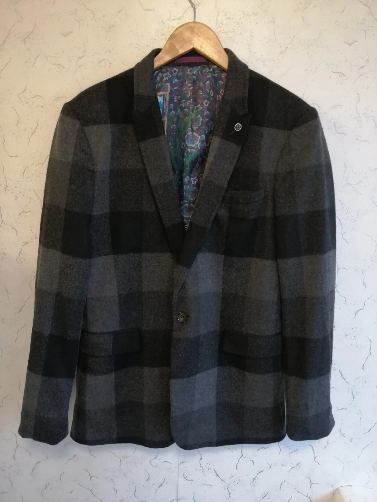 Ted Baker Mens Black Check Wool Jacket Chest 38-40in See Measurements. Very Good