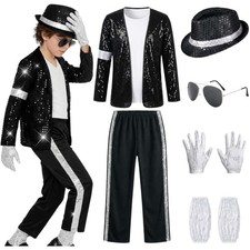 DINIZIMO Kids 80s 90s Pop Star Costume, 7-Piece Halloween 6-8 Years, Black
