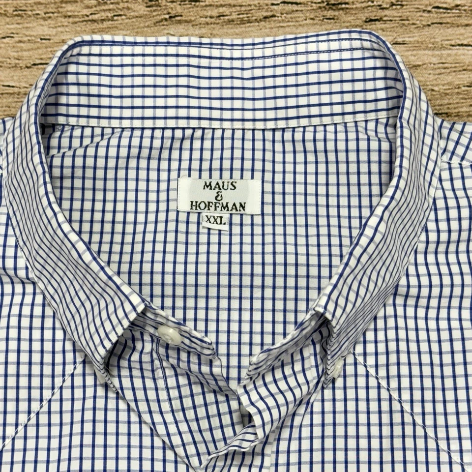 Camisa Maus & Hoffman Para Hombre XXL Azul Blanco Cuadros Ventana Manga Larga Algodón EE. UU. Foto 3 de 4