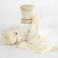 Frayed Velvet Ribbon 1 inch Ivory Crinkled Fringe for Gift Wrapping Floral