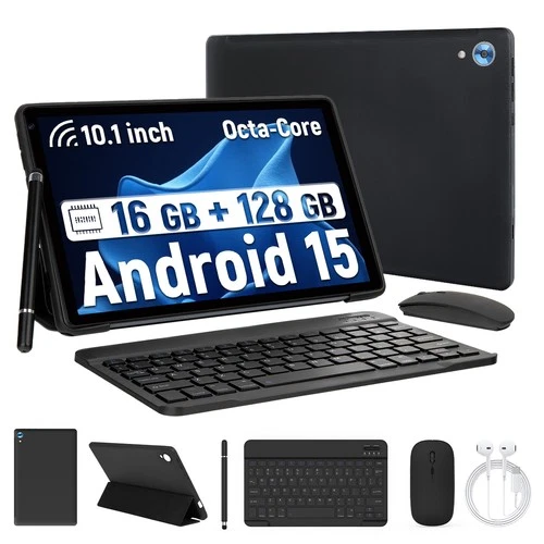 10.1 inch Android 14 Tablets 10+128GB IPS HD Touchscreen Octa-Core Dual Camera