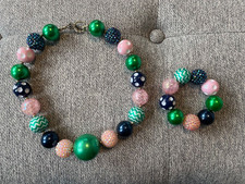 Pink/Blue/Green/White Little Girls Beaded Necklace/Bracelet Set