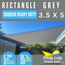 95% UV 3.5m X 5m Rectangle Shade Sail Sun Heavy Duty 280GSM  GREY 3.5m x 5m