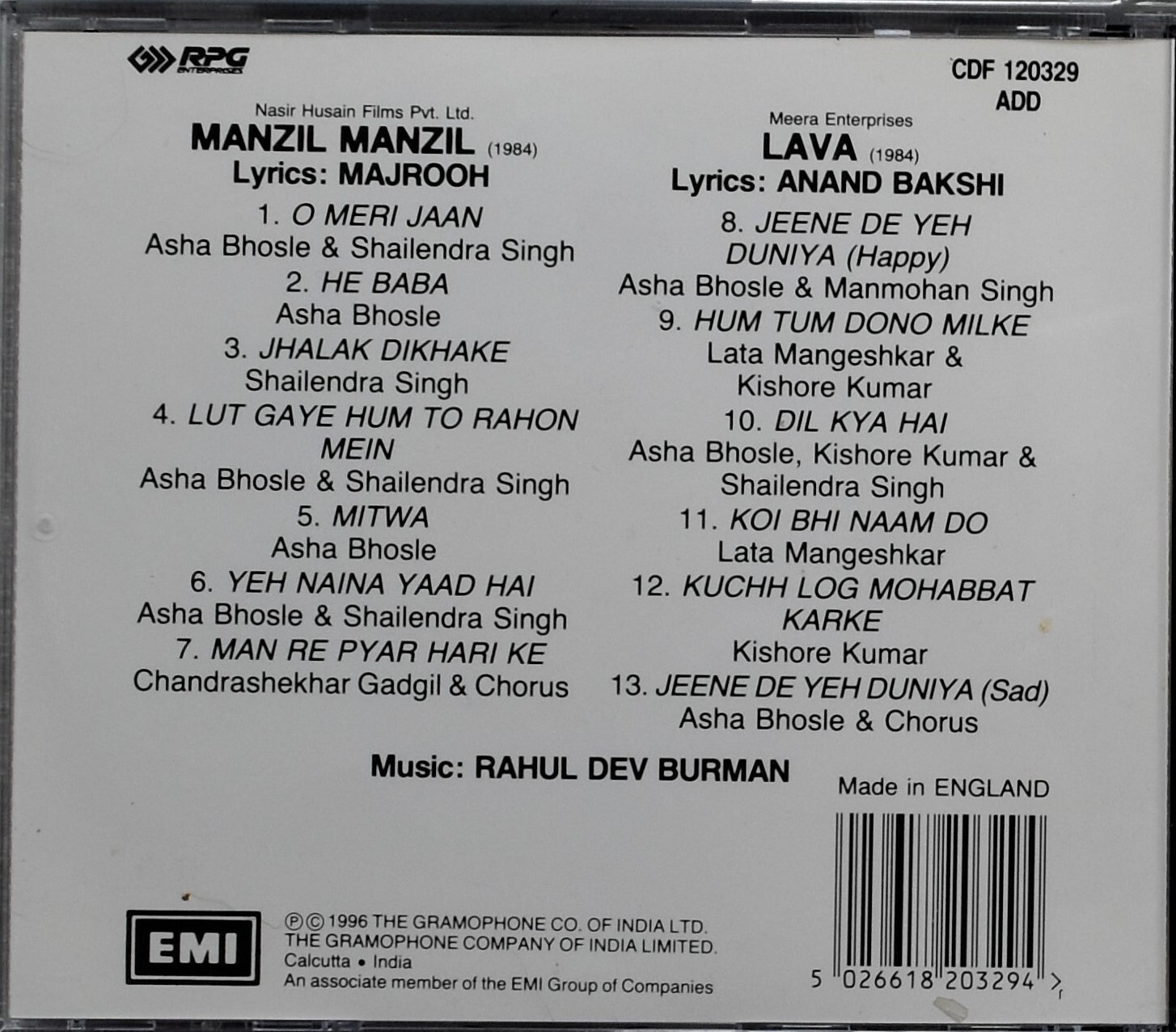Bollywood CD Used Manzil Manzil/Lava