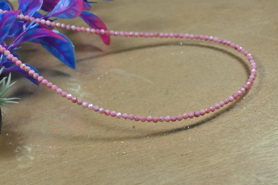 Collar gargantilla cuentas redondas facetadas de rodocrosita rosa natural A++ 18"" Foto 2 de 4