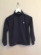 Jungen sportliche Jacke Gr. 9-10 Jahre blau wei&szlig; gestreift Rei&szlig;verschluss Taschen CUBUS