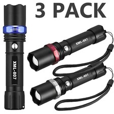 3 x Tactical 18650 Flashlight High Powered 5Modes Zoomable Aluminum