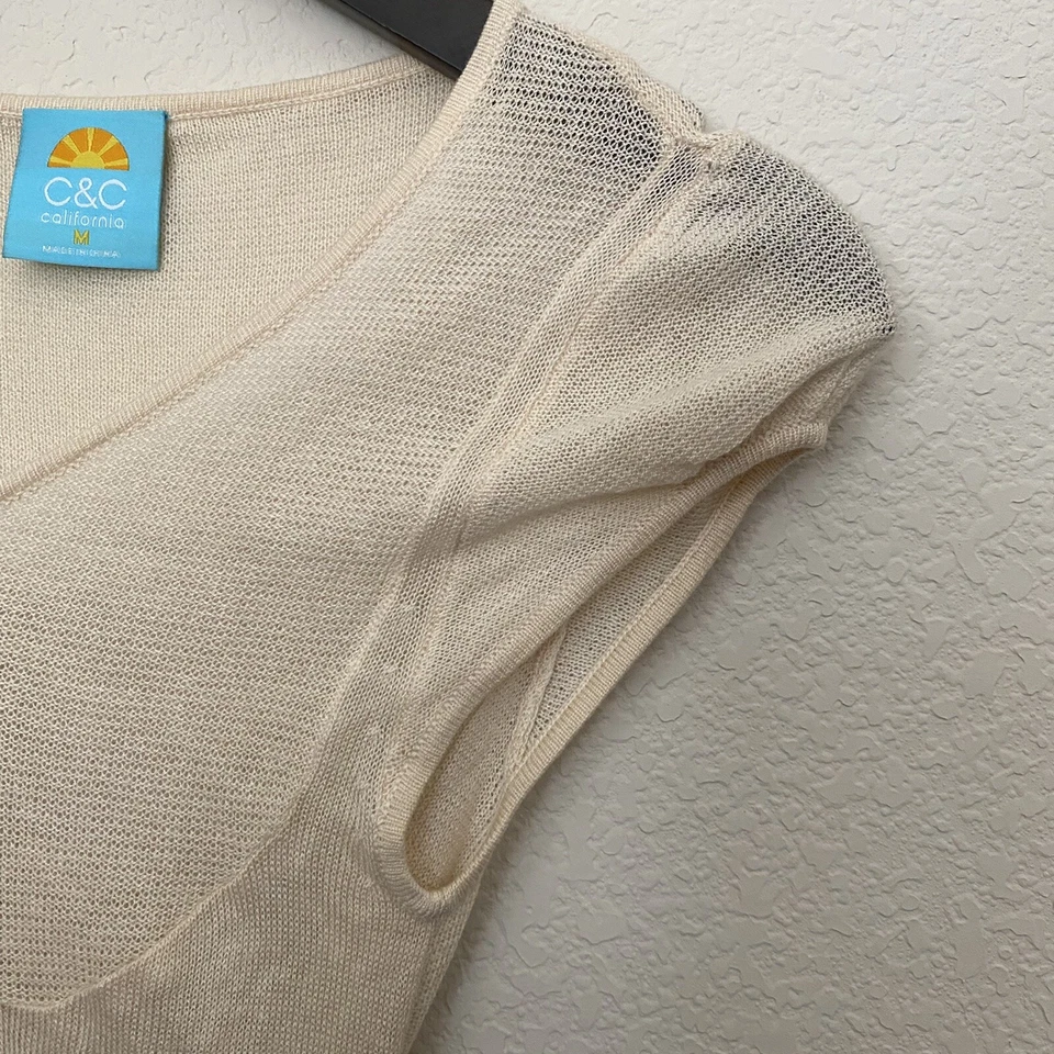 C&C CALIFORNIA Cream Scoop Neck Knit Top MEDIUM Silk Cashmere Tie Sweater F95 - Image 3 of 4