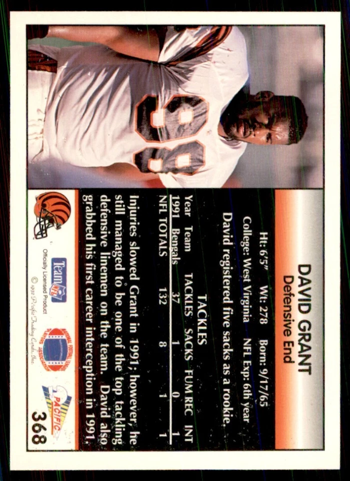 1992 Pacific David Grant Football Cards #368 - Image 2 of 2