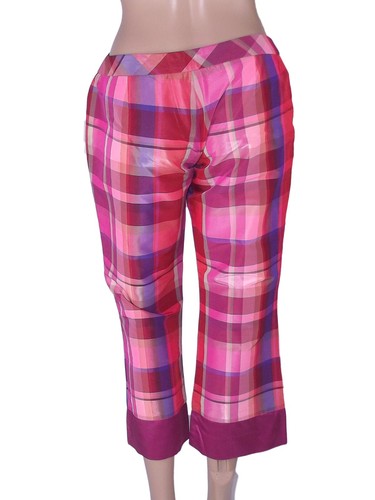 Pantalone Da Donna Pinko 46 W32 Xl Rosa Tartan Raso Capri Bootcut Quadri - Imagen 3 de 13