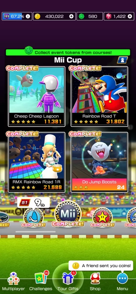 Mario Kart Tour LVL 51 with over 1400 gems!