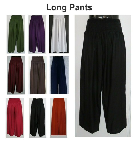 LADIES PLAIN LONG PANTS ELASTIC WAIST 