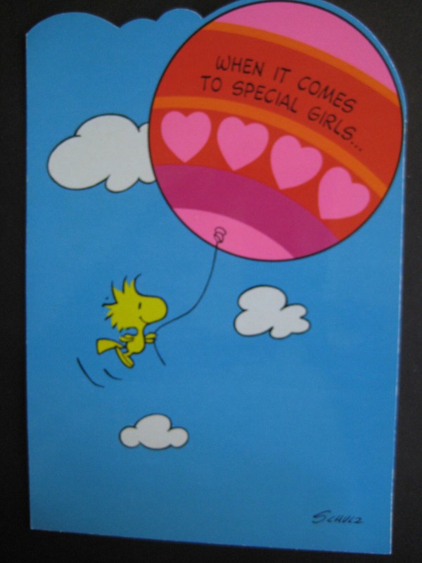 1980s vintage greeting card Peanuts BIRTHDAY Woodstock Flying with Big Balloon