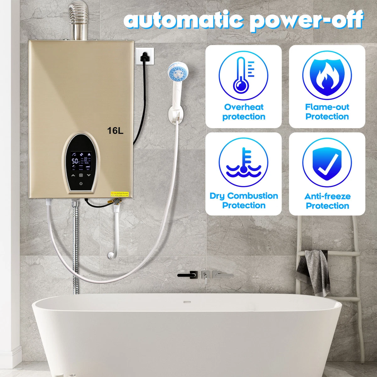 16L Natural Gas Tankless Water Heater NG 32KW Touch Screen Instant Water  Boiler | eBay