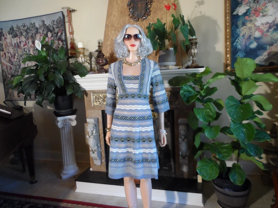 M Missoni Light Blue/White Printed Knit A Line Dress Size S - Image 4 of 4