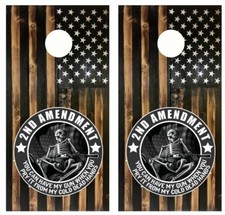 2nd Amendment Skeleton American Flag Cornhole Board Wraps FREE LAMINATION 3752