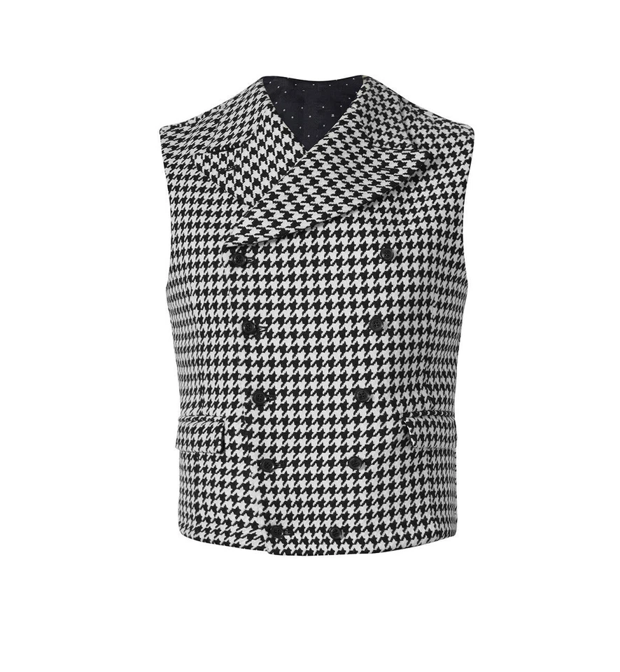 Trajes de pata de gallo negros para hombre 3 piezas solapa pico formal negocios boda novio Foto 3 de 4