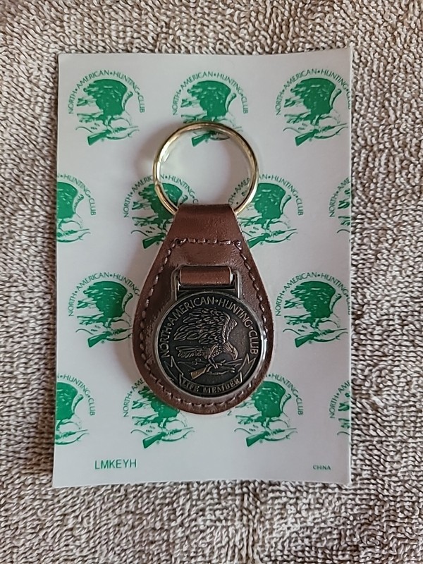 NEW Vtg North American Hunting Club Life Member Brown Leather Eagle Keychain