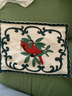 Handmade felt Pillow Cover Cardinal On Branch X