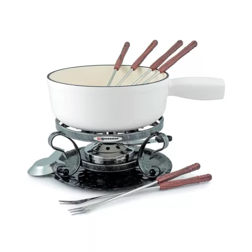 Swissmar Lugano 9 Piece Cast Iron Fondue Set - Matte White 2QT