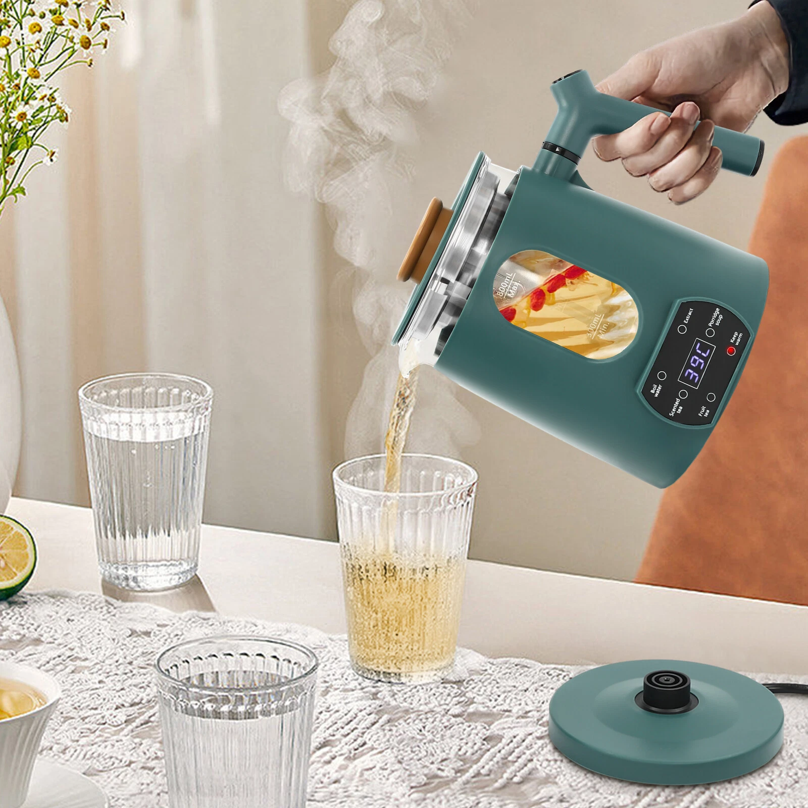 Electric Tea Kettle 0.8L 600W Temperature Control, Water Boiler & Heater -Green