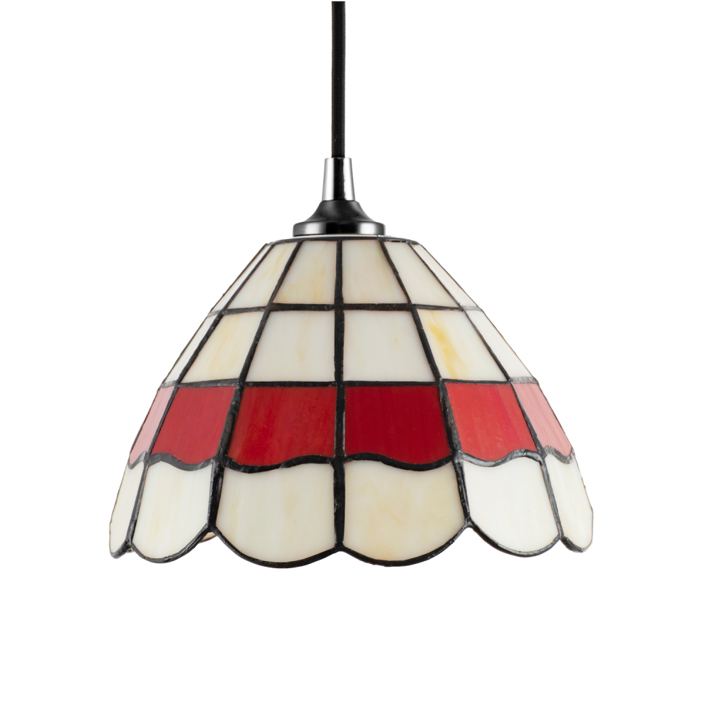 Traditional Red and Amber Stained Glass Tiffany Pendant Lighting Shade by Hap...