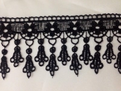 SCHWARZ hübsche Blume Venise Spitze Guipure Fransen Applikation Kanten Handwerk 2,75''/Yard