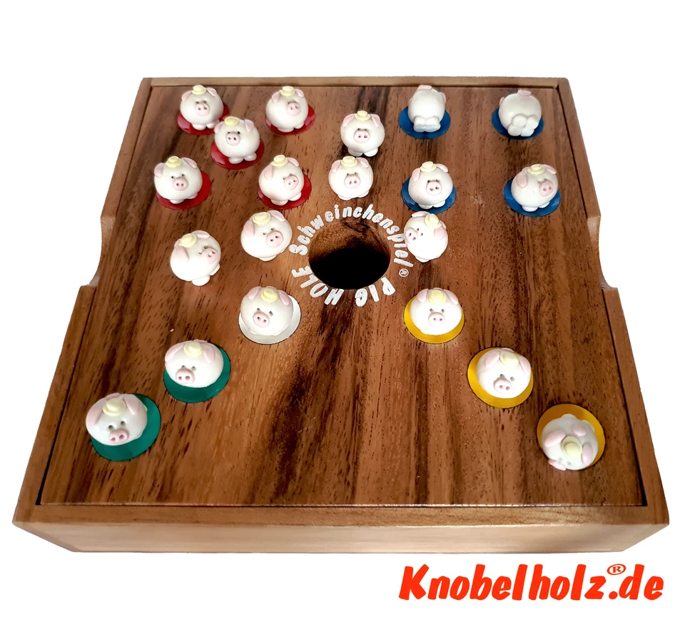 Pig Hole Schweinchenspiel® original  Knobelholz Spiele Box mit Ludo +Tic Tac Toe - Bild 3 von 4