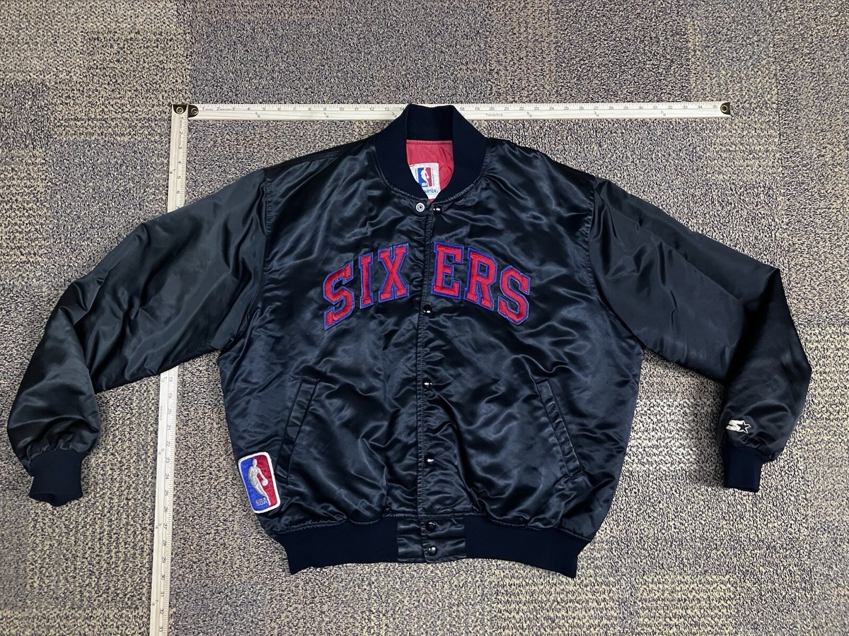 Vintage NBA Philadelphia 76ers Sixers Black Satin Starter Jacket 