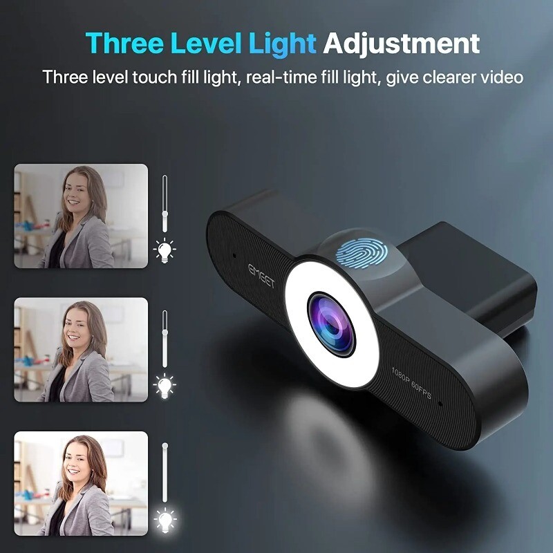 Webcam 1080P 60FPS Camera Autofocus Streaming C970L with Microphones Ring Light-image