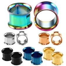 Pair Stainless Steel Ear Skins-Double Flared Ear Gauges-Ear Plugs-Flesh Tunnels