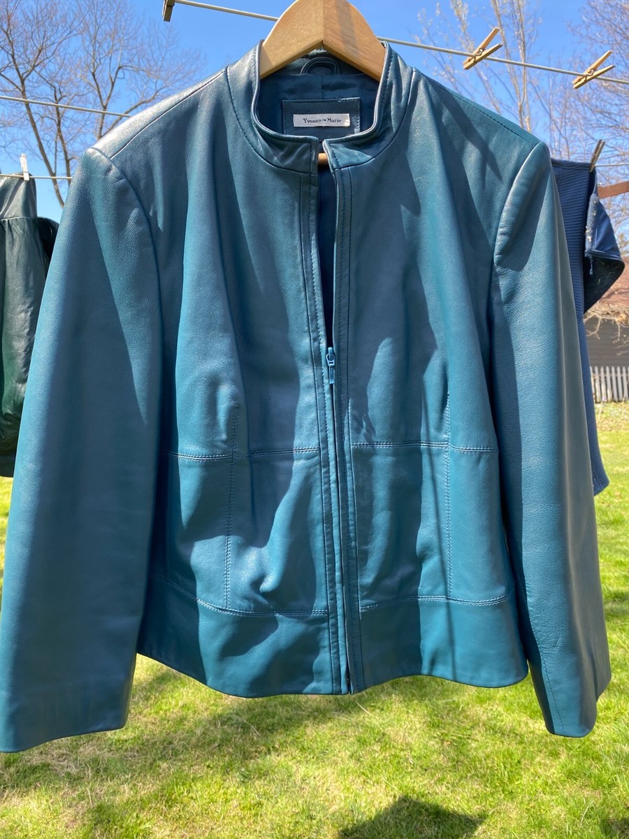 Vintage Yvonne Marie Lamb Leather Jacket Moto Dark Blue Teal | eBay