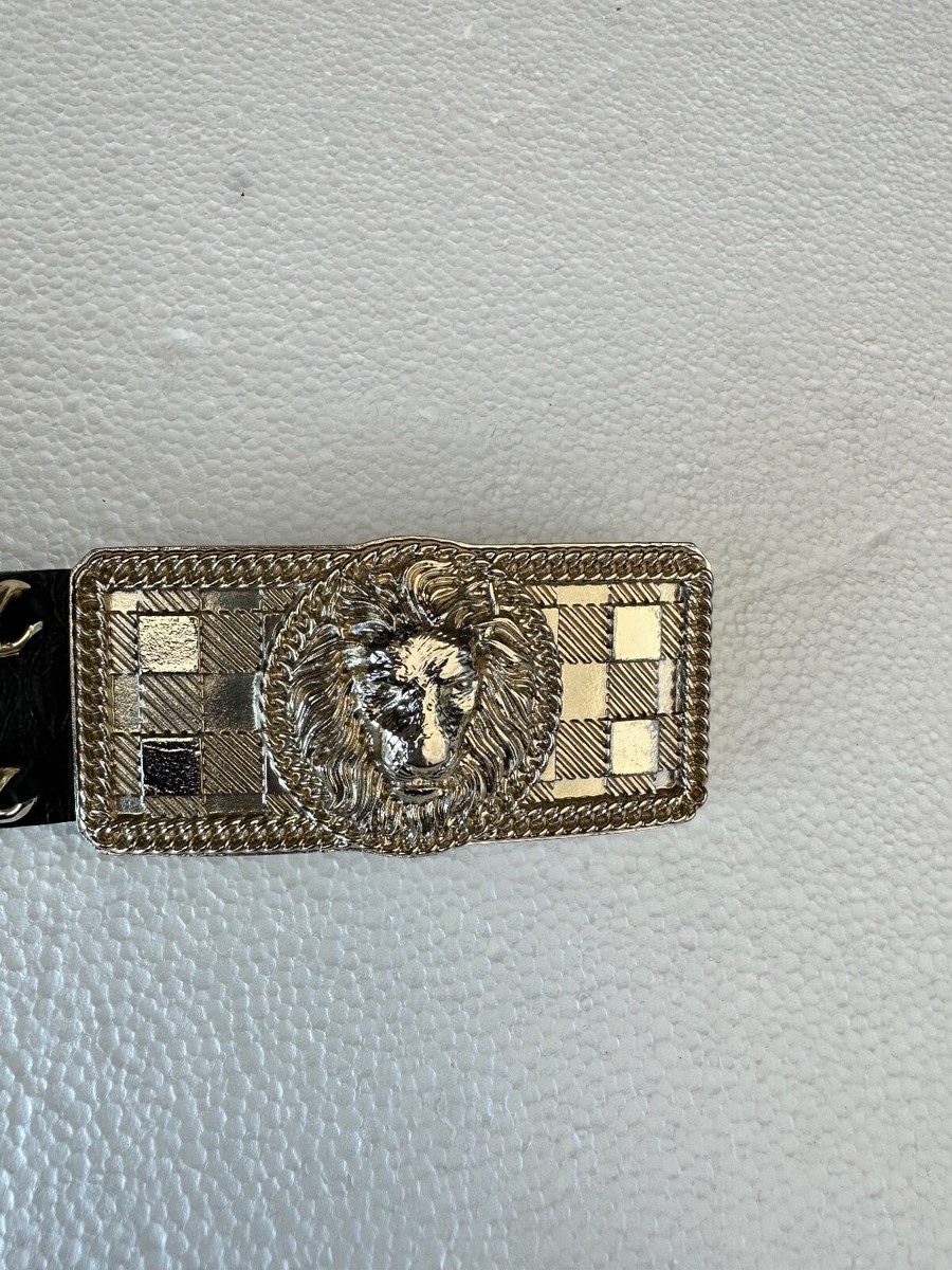 Balmain Statement Logo Lion Head Stud Leather Belt US XS FR 34 Womens Black Gold Balmain Black Leather Lion Medallion Belt Size 75cm main image 4