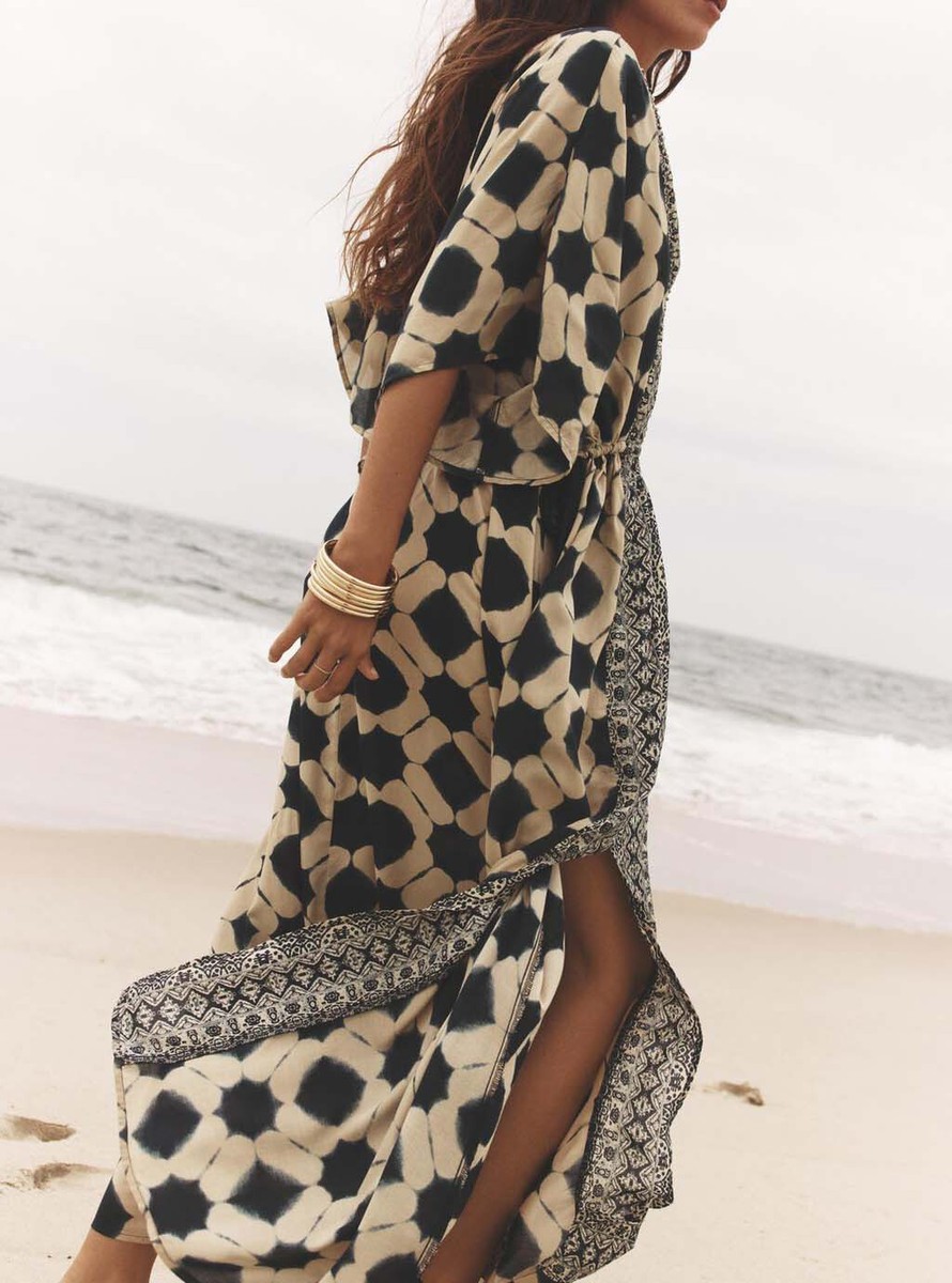 ZARA プリント柄カフタンワンピース 1821/026 ZARA NEW WOMAN LONG LOOSE FIT PRINTED CAFTAN DRESS XS-S, M-L