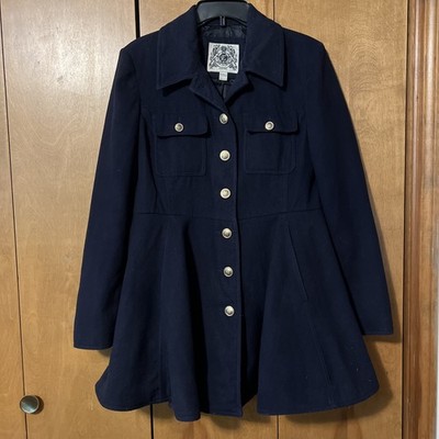 Esprit Outerwear Trench Coat Women L Navy Blue A-Line Peacoat Winter Dress