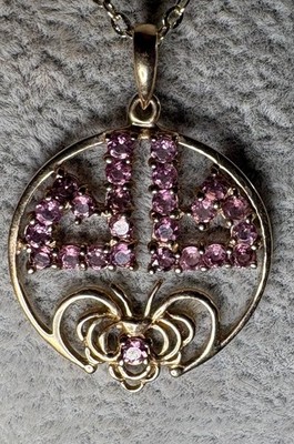 14K Yellow Gold Libra Pendant Tourmaline Stones Beautiful 2.70G 32mm Large 585