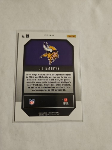 2024 Panini Prizm - Emergent J.J. McCarthy #19 Green Wave Prizm (RC) - Picture 2 of 2