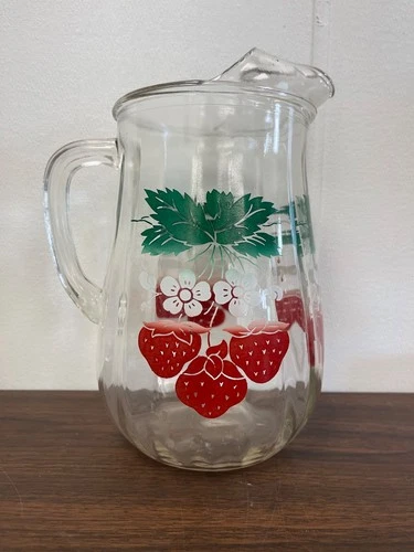 Anchor Hocking Vintage Strawberry Patch Glass Pitcher 1950's
