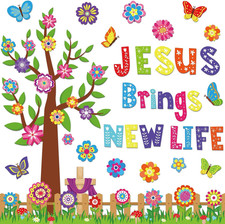 Christian Spring Bulletin Board Decor Set - Easter Theme Cutouts and Borders