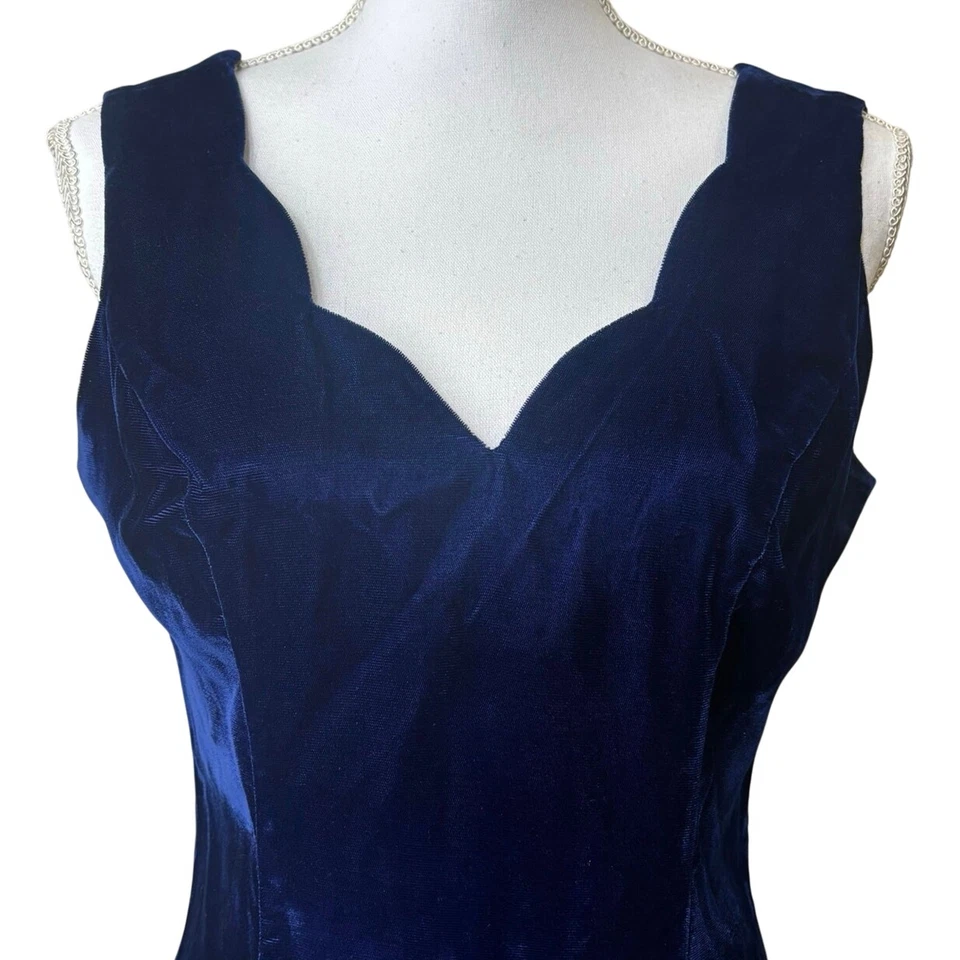 Vestido de Cóctel Roberta Vintage Azul Terciopelo Festoneado Talla 9 Foto 4 de 4