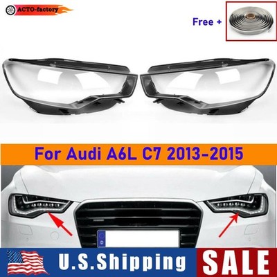 2x Left Right Car Headlight Lens Cover Headlamp Shell For Audi A6L C7 2013-2015