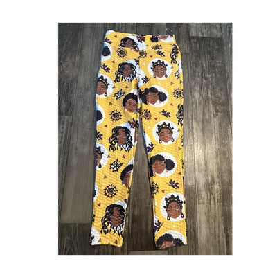 LOVE HIGHLIGHT Women's Ankle Leggings L Colorful Face Geometric Print Stretch