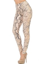 Buttery Smooth Cream Snakeskin Extra Plus Size Leggings - 3X-5X