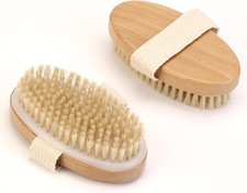 2Pcs Natural Bristle Exfoliating Brush, Body Scrubber for Lymphatic Drainage,...