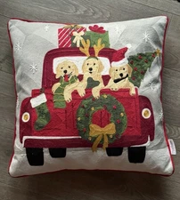 The Rachel Ashwell  Golden Retriever Holiday Pillow 20”x20” Pick Up Truck