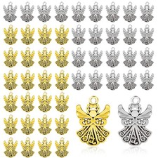 50PCS Metal Angel Charms for Jewelry Making, 20mm x 14mm x 1mm, Gold/Silver