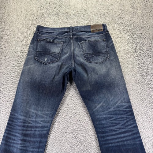 Express Jeans Mens 34x34 Blue Dark Wash Cotton Rocco Slim Skinny Fit Whiskered - Picture 7 of 11